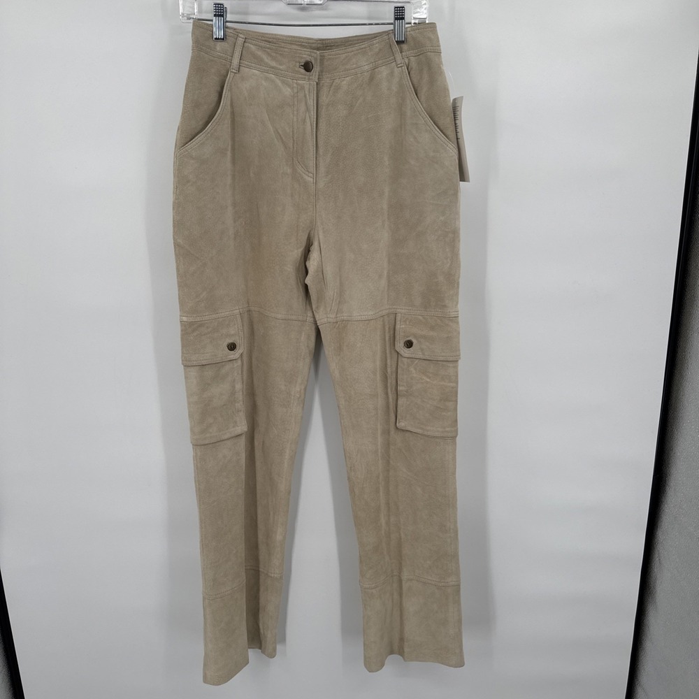 Vintage Together Suede Leather Cargo Pants Highwaisted Size 8 Beige New Moto Y2K
